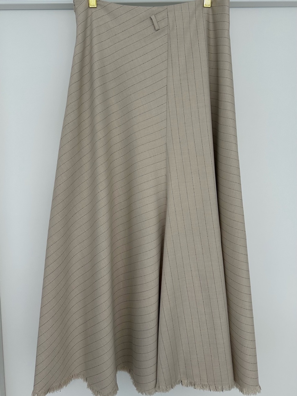 The Row Beige Pinstriped A-Line Midi Skirt
